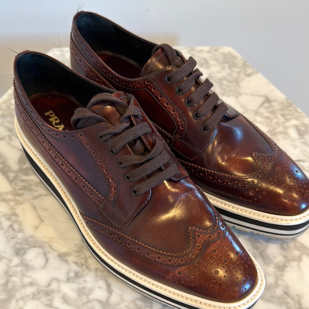 Prada Women’s  Brown Leather Brogue Shoes